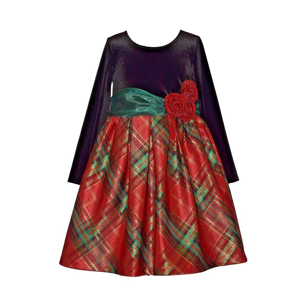C1 Bonnie Jean Dress Girls 16 Red Plaid Velvet Long Sleeve Holiday Christmas